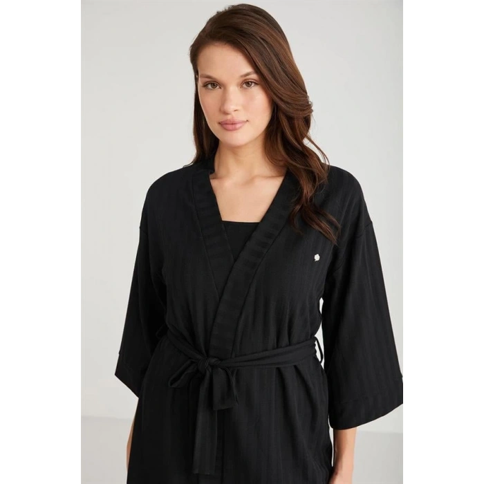 VipMarketim Penye Mood 3lü Kısa Kol Sabahlık Pijama Takımı