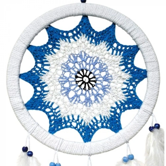 VipMarketim Petrol Mavisi Nazar Motifli Kuş Tüylü Duvar Süsü