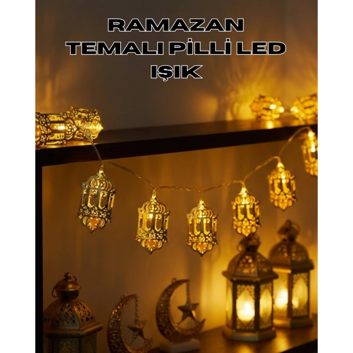 VipMarketim Pilli Ramazan Işıkları Altın Renk Fener Figürlü LED Süsleme