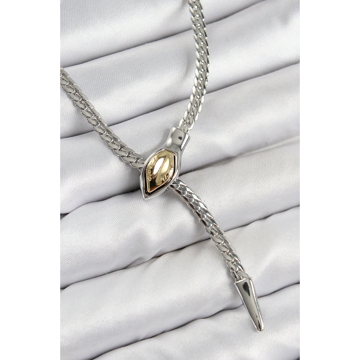 VipMarketim Pirinç Asansörlü Yılan Model Gümüş Renk Kadın Kolye 5886