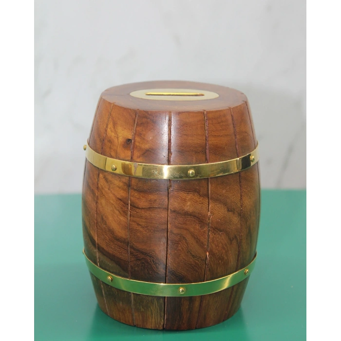 VipMarketim Pirinç Detaylı Fıçı Kumbara Model 4