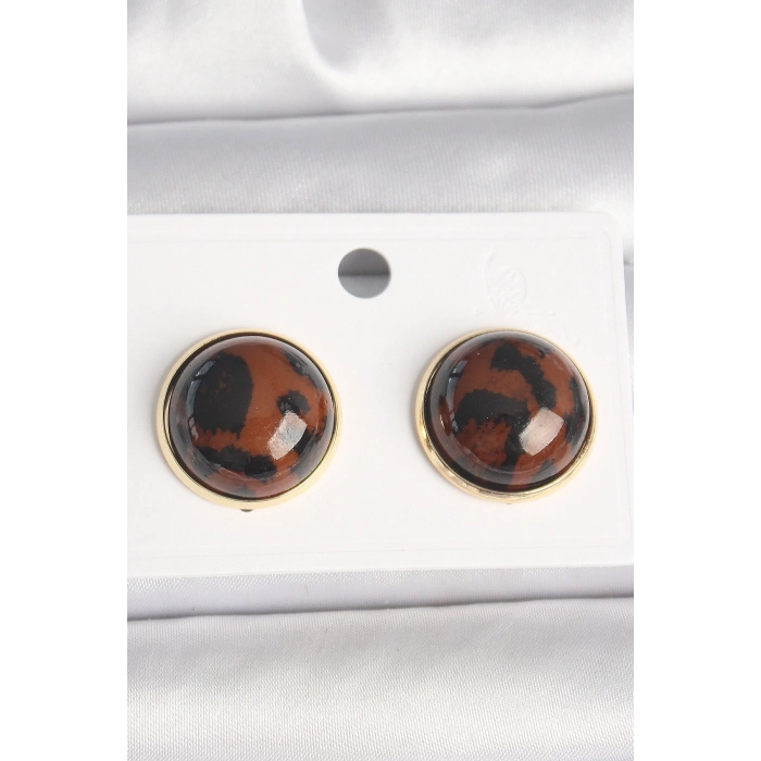 VipMarketim Pirinç Gold Renk 3D Daire Leopar Model Kadın Küpe 5886