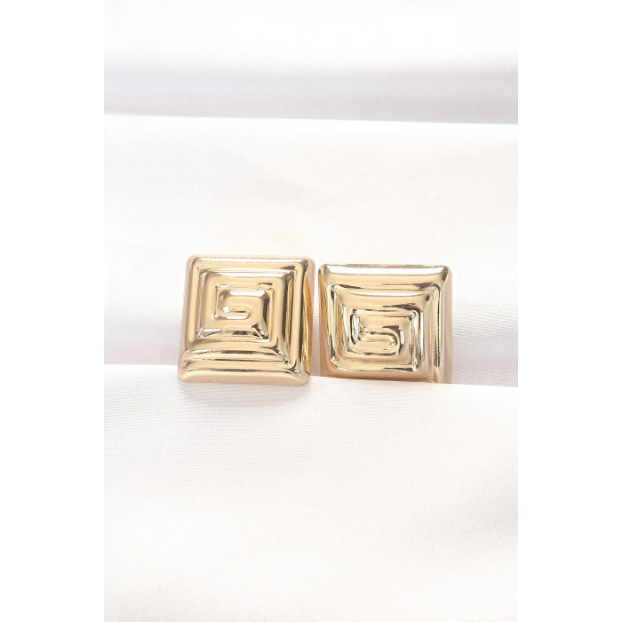 VipMarketim Pirinç Gold Renk Kare Form Küpe 5886