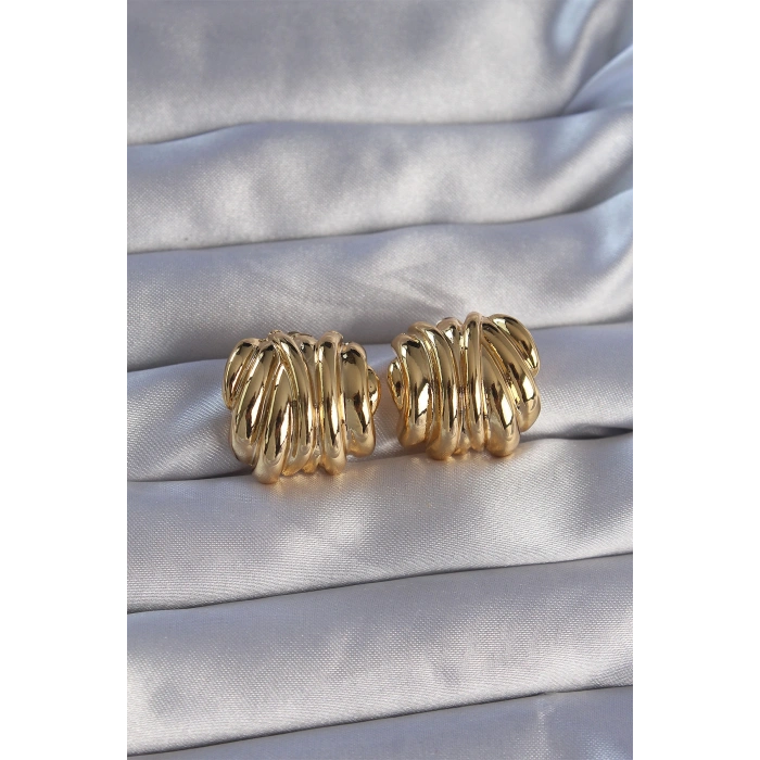 VipMarketim Pirinç Gold Renk Tırtıklı Bombe Model Küpe 5886