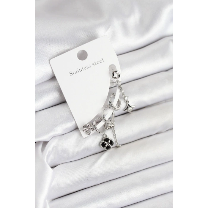 VipMarketim Pirinç Gümüş Renk Kadın Set Küpe 5886