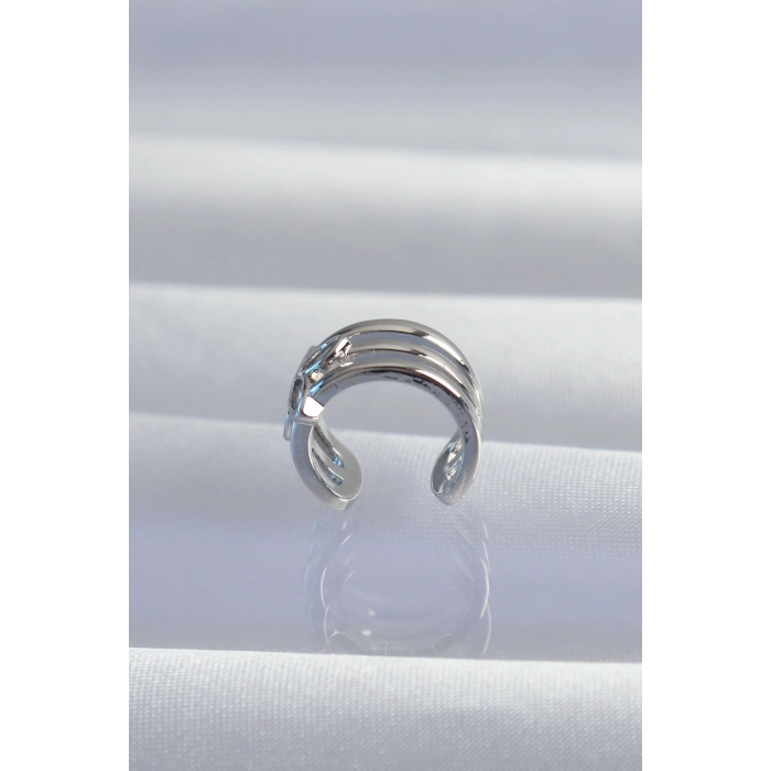 VipMarketim Pirinç Gümüş Renk Yonca Earcuff Küpe 5886