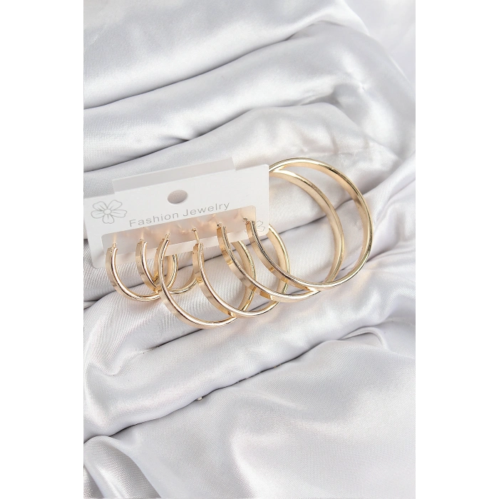 VipMarketim Pirinç Halka Model Gold Renk Kadın Set Küpe 5886