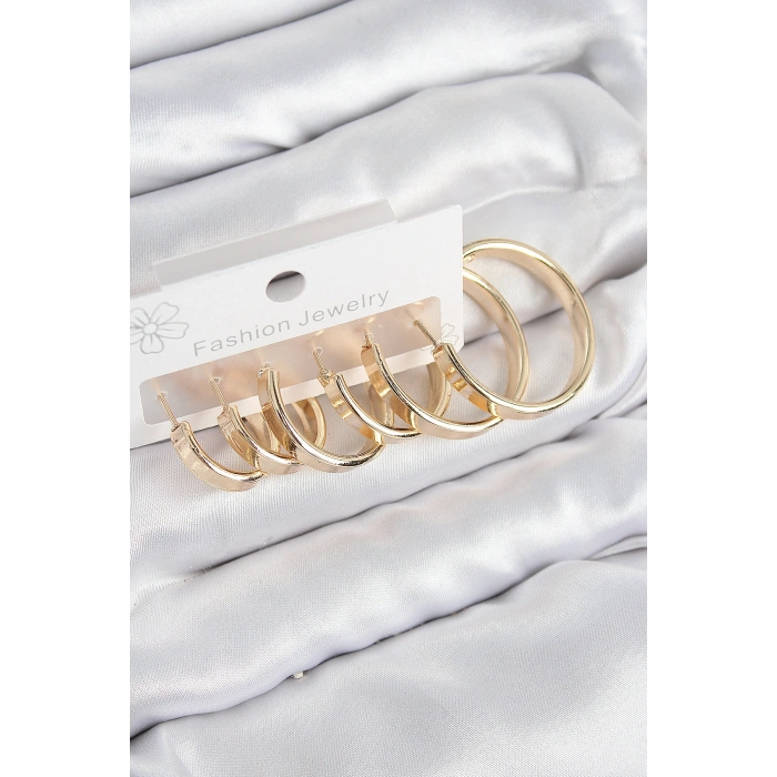 VipMarketim Pirinç Halka Model Gold Renk Kadın Set Küpe 5886