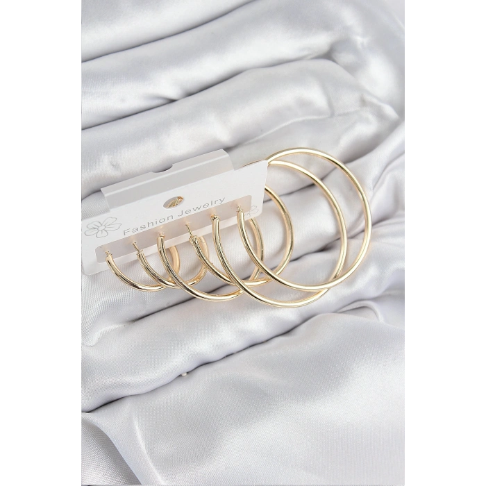VipMarketim Pirinç Halka Model Gold Renk Kadın Set Küpe 5886