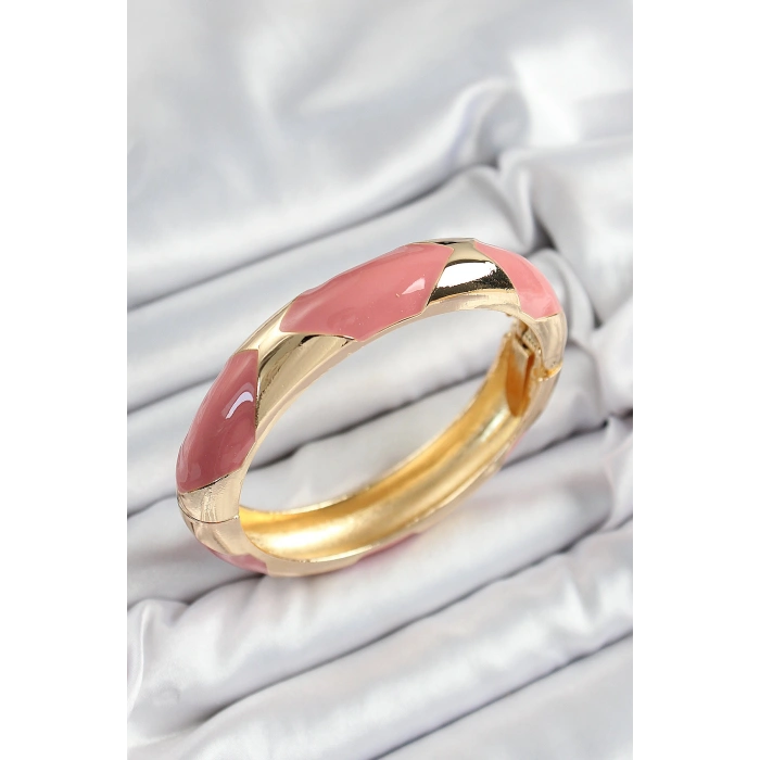 VipMarketim Pirinç Pembe Mineli Baklava Model Gold Renk Kadın Kelepçe 5886