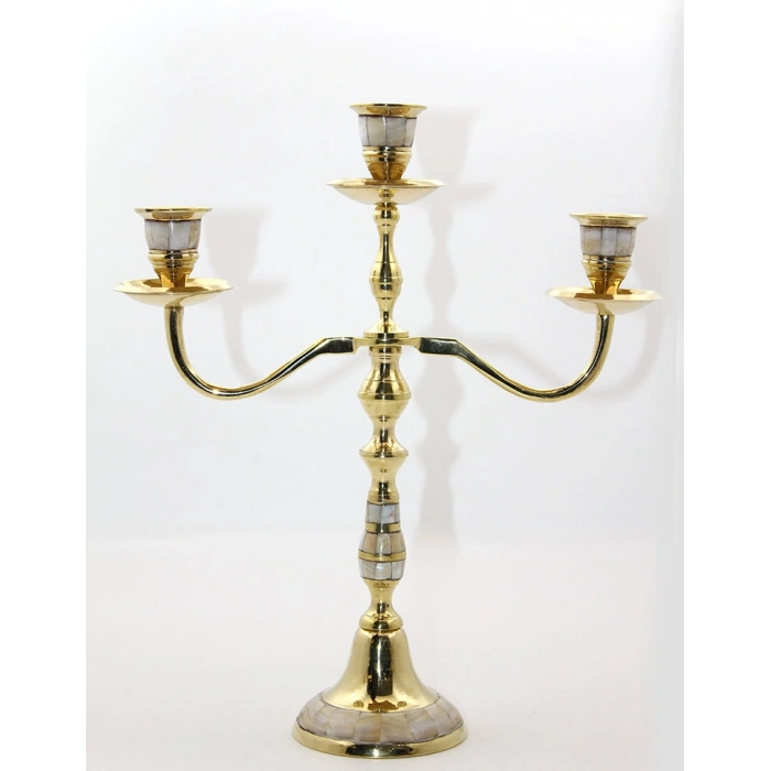 VipMarketim Pirinç Sedefli 3lü Şamdan Model 2