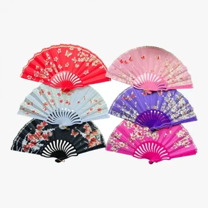 VipMarketim Plastik Kumaş Yelpaze 12 Adet Karışık Renk