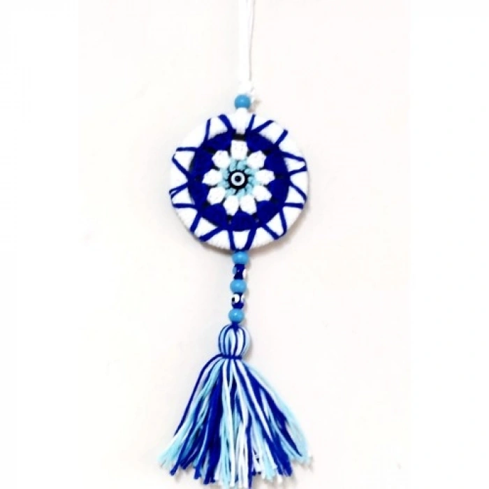 VipMarketim Ponponlu Nazar Boncuğu Desenli El Yapımı Mini Kapı Süsü