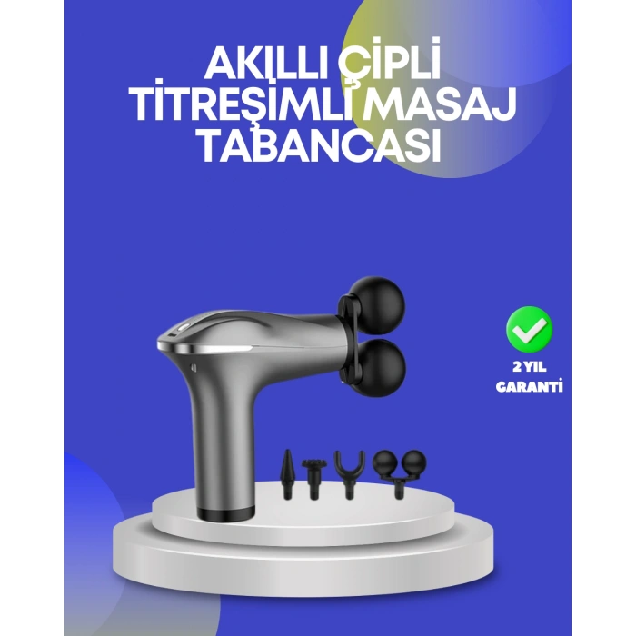 VipMarketim Portatif Şarjlı Masaj Tabancası 4 Başlık Derin Doku Masaj Aleti