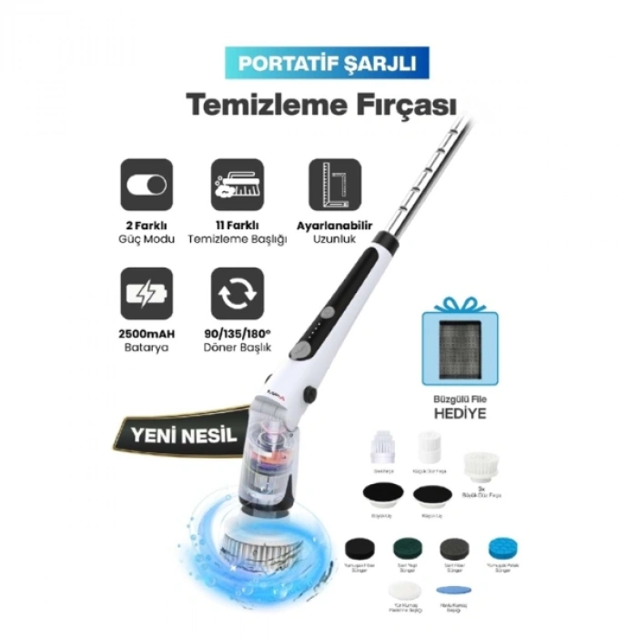 VipMarketim Portatif Şarjlı Temizleme Fırçası