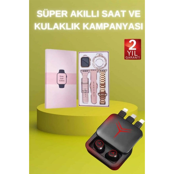 VipMarketim Powerbank Özellikli Bluetooth Kulaklık ve Nabız Ölçer Akıllı Saat Bileklik Hediyeli