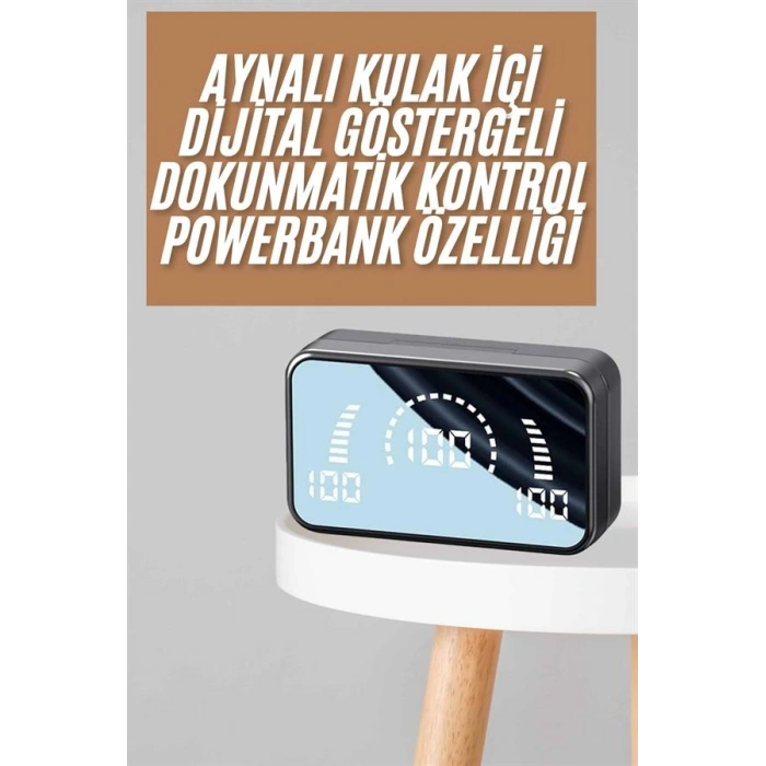 VipMarketim Powerbankli Bluetooth Kulaklık Yüksek Ses Aynalı Çift Dijital Gösterge Ekranı