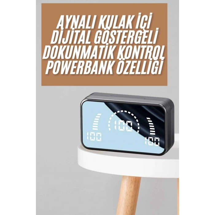 VipMarketim Powerbankli Bluetooth Kulaklık Yüksek Ses Aynalı Çift Dijital Gösterge Ekranı