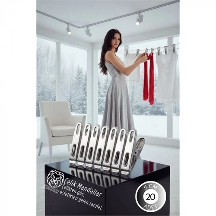 VipMarketim Premium Çelik Mandal Seti - 20lü Elite Seri Endüstriyel Mukavemetli Çamaşır Mandalı