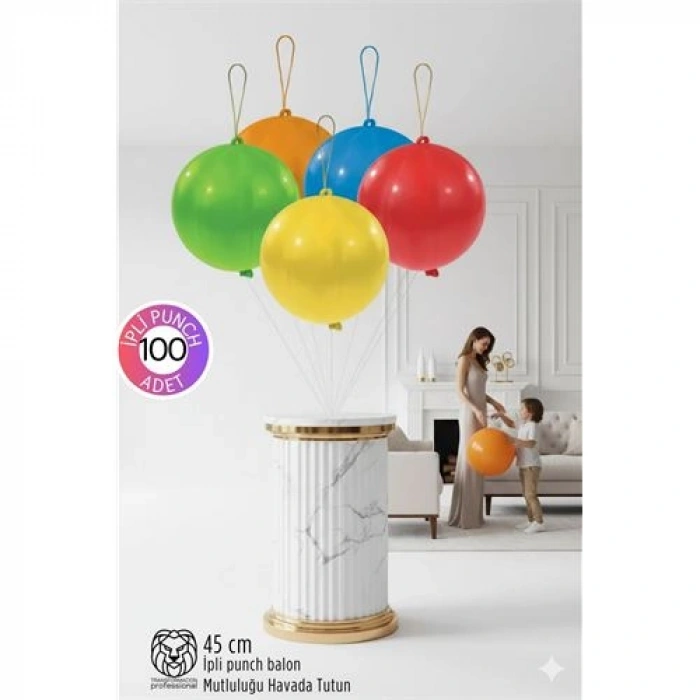 VipMarketim Premium Serisi Punch İpli Balon 40 cm Mat Lateks Balon Seti – 100’lü Profesyonel Etkinlik Paketi
