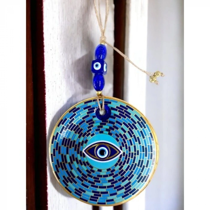 VipMarketim Prizma Desen Nazar Boncuklu Gözlü Duvar Süsü Cam Duvar Dekoru