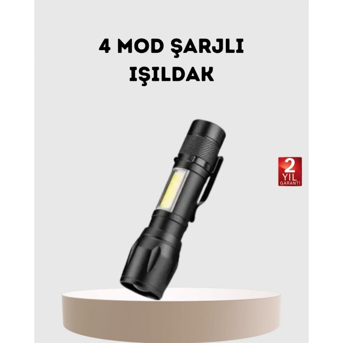 VipMarketim Profesyonel 4 Modlu Şarjlı El Feneri | 1300 mAh Batarya | Cree LED Teknolojisi