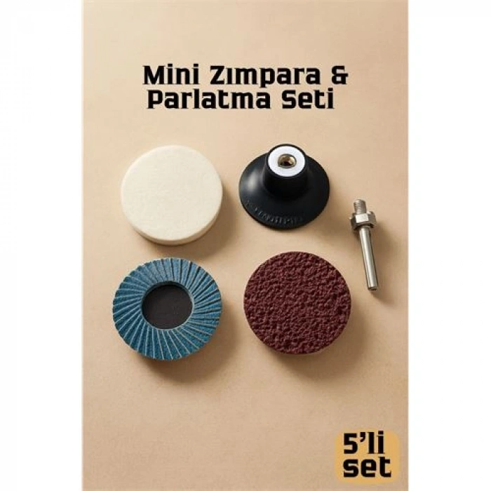 VipMarketim Profesyonel 50mm Mini Zımpara & Parlatma Seti: Keçe Flap Disk Kauçuk Tutucu & Şaft - 4 Parça