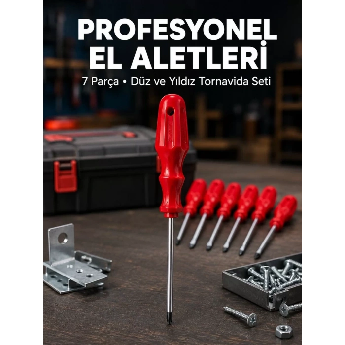 VipMarketim Profesyonel 7 Parça Tornavida Seti Ergonomik Saplı El Aleti