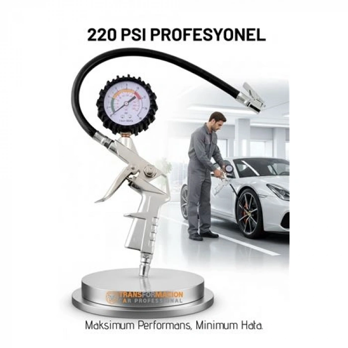 VipMarketim Profesyonel Lastik Şişirme Tabancası ve Hava Saati 220 PSI 16 Bar Çelik Alaşım Güçlü Gövde
