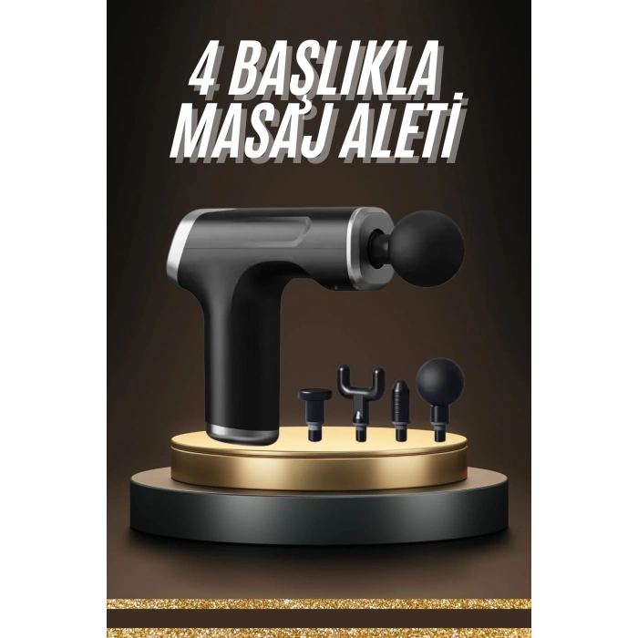 VipMarketim Profesyonel Masaj Tabancası Sporcu Masaj Aleti 4 Başlıklı Şarjlı Titreşimli