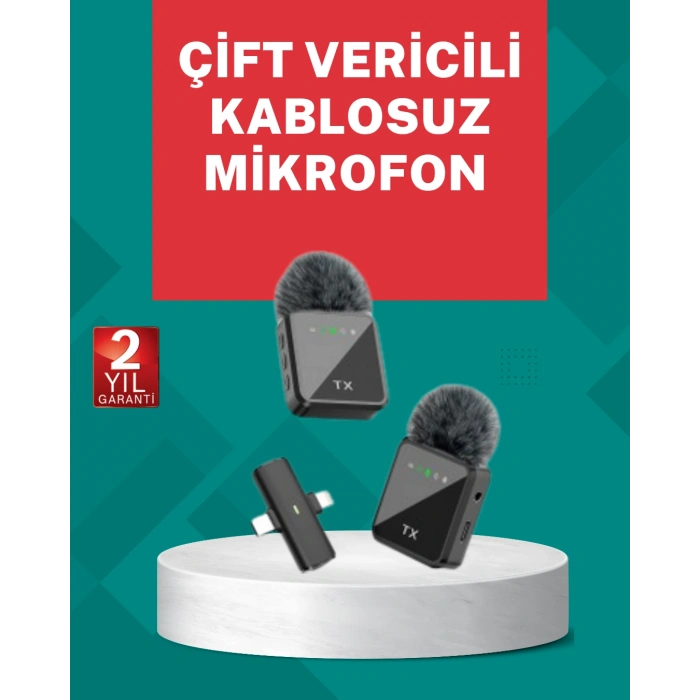 VipMarketim Profesyonel Ses Kayıtları İçin 2’li Kablosuz Yaka Mikrofon Seti
