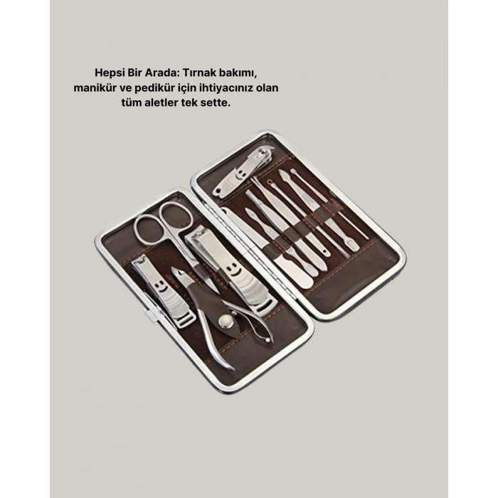 VipMarketim Profesyonel Tırnak Bakım Seti Çelik Aletli Şık Deri Çantalı