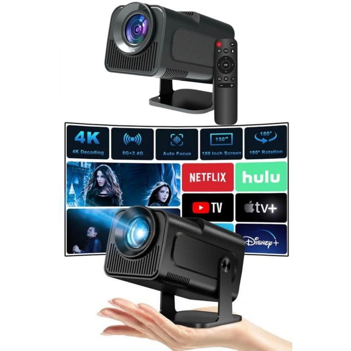 VipMarketim Projektör Siyah Android Taşınabilir Sinema Projeksiyon Wifi Destekli En Güncel Sürüm Akıllı