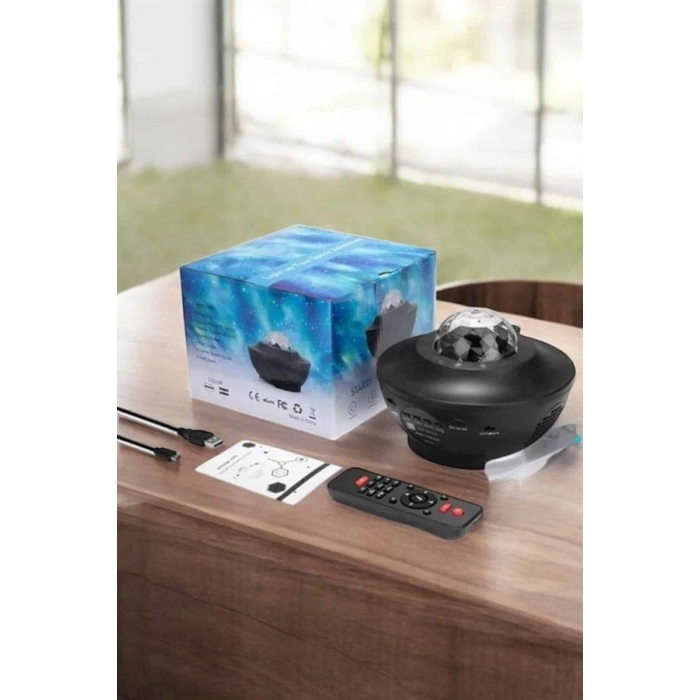 VipMarketim Projektör Yıldız Gece Lambası Disko Topu Bluetooth Bağlantılı Taşınabilir Şarjlı