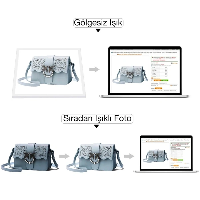 VipMarketim PULUZ 20x20cm Gölgesiz Ürün Fotoğraf Çekim LED Işık Paneli-(5775)