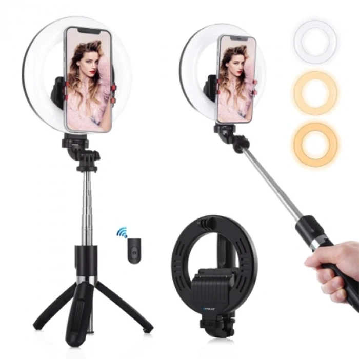 VipMarketim PULUZ 6.3 inch 16cm Ring LED Canlı Yayın Bluetooth Tripod Vlogging Selfie Light-(5775)
