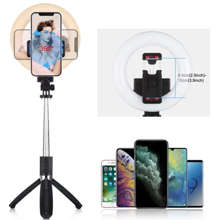 VipMarketim PULUZ 6.3 inch 16cm Ring LED Canlı Yayın Bluetooth Tripod Vlogging Selfie Light-(5775)