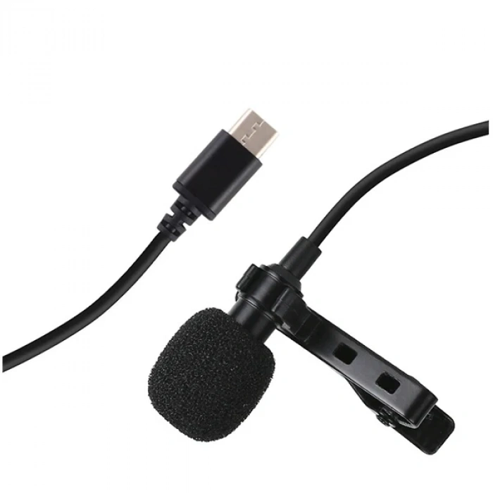 VipMarketim PULUZ Type-C Profesyonel Telefon Youtuber Yaka Mikrofonu 1.5m-(5775)
