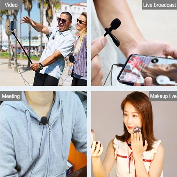 VipMarketim PULUZ Type-C Profesyonel Telefon Youtuber Yaka Mikrofonu 1.5m-(5775)