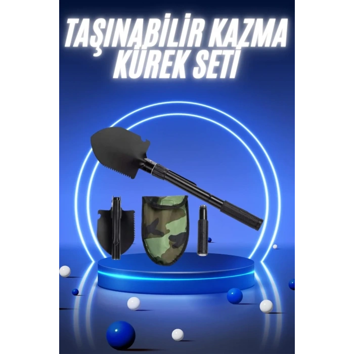 VipMarketim Pusulalı Katlanabilir Kazma Kürek Kamp Seti Kamp Küreği Portatif Çantalı