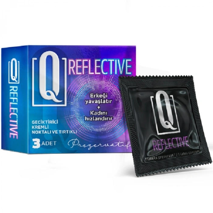 VipMarketim Q Reflective 3lü Geciktiricili Ve Tırtıklı Prezervatif