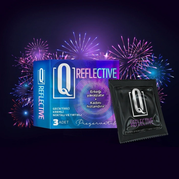 VipMarketim Q Reflective 3lü Geciktiricili Ve Tırtıklı Prezervatif