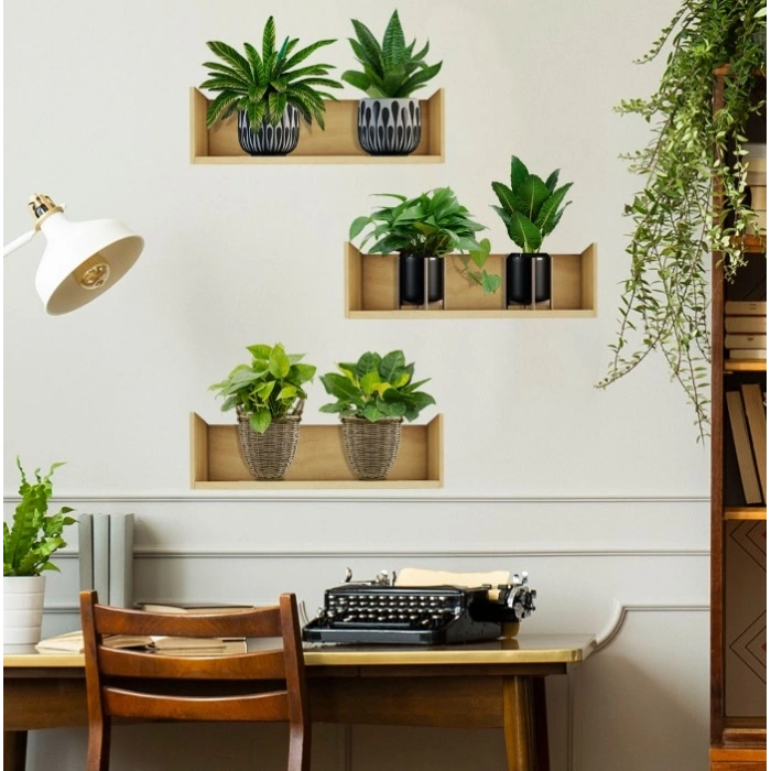 VipMarketim Raflı Bitki Tasarımlı Yapışkanlı Sticker 20*30 cm 3lü Set