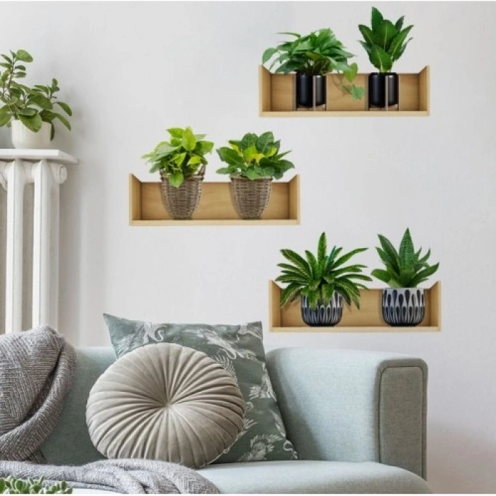 VipMarketim Raflı Bitki Tasarımlı Yapışkanlı Sticker 20*30 cm 3lü Set MC-663