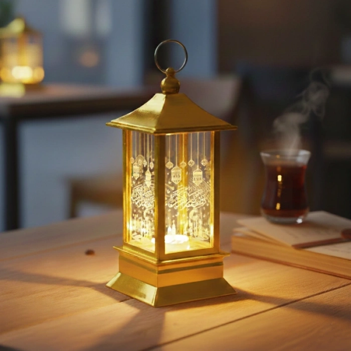 VipMarketim Ramazan Temalı Gold Kare Kubbe LED Lamba