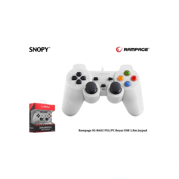 VipMarketim RAMPAGE SG-R602 Beyaz PC/PS3 1.8mt Kablolu Çift Titreşimli GAMEPAD(1923)