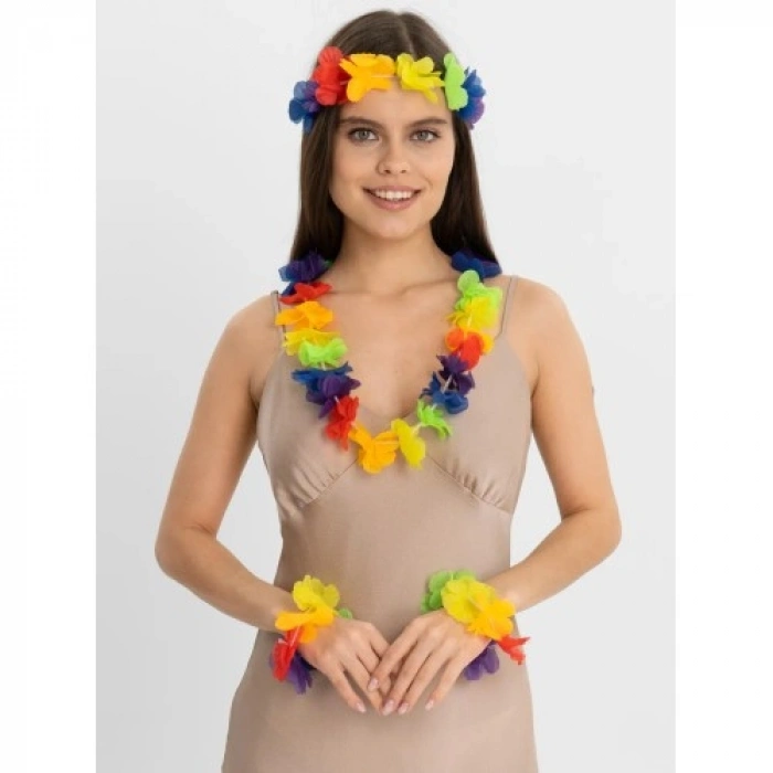 VipMarketim Rengarenk Hawaii Kolye Taç Bileklik Seti