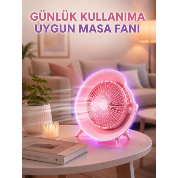 VipMarketim Renkli Ambiyans Işıklı Taşınabilir Masaüstü Vantilatör