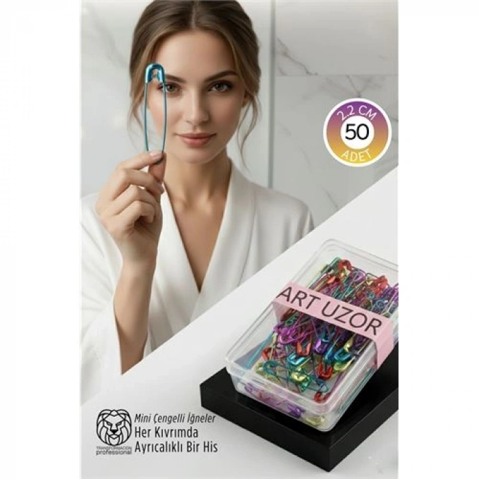 VipMarketim Renkli Mini Çengelli İğne Seti 50 Adet - 2.2 cm Paslanmaz Metal Tasarım Hobi ve Terzi Aksesuarı