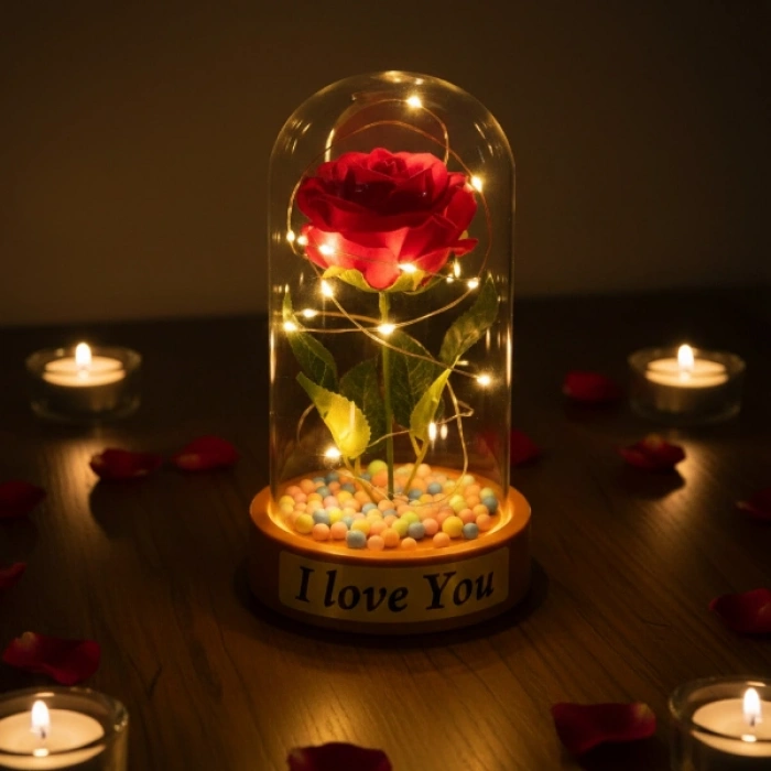 VipMarketim Renkli Toplu Ledli Gül Fanus